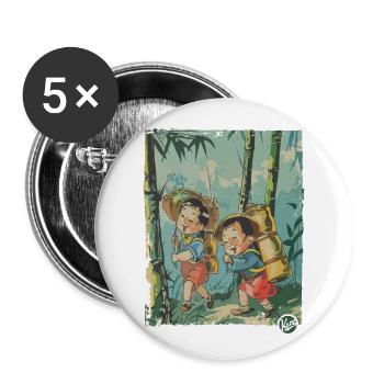 Chinese Children: Hike in the Bamboo Forest - Buttons large 2.2''/56 mm (5-pack) - white - Front