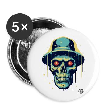 Drôle cool crâne avec chapeau - Lot de 5 grands badges (56 mm) - blanc - Devant