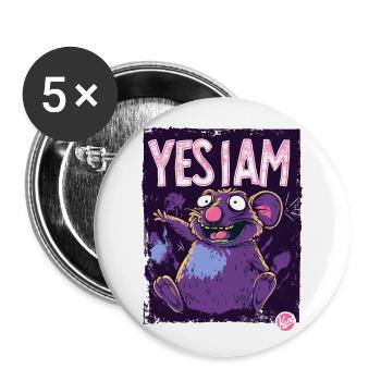 Ja, bin ich, verrückte Cartoon-Ratten-Maus - Buttons groß 56 mm (5er Pack) - Weiß - Vorne