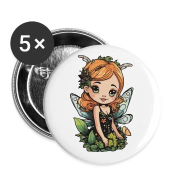 Blühende Waldfee – Süßer Naturgeist - Buttons groß 56 mm (5er Pack) - Weiß - Vorne