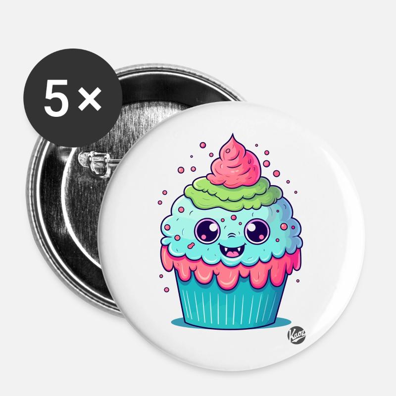Überdosis Niedlichkeit - Süßestes Cupcake - Buttons groß 56 mm (5er Pack) - Weiß