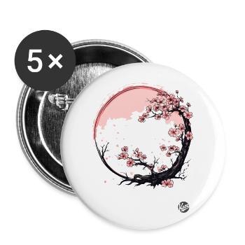 Japanische Kirschblüten - Buttons groß 56 mm (5er Pack) - Weiß - Vorne