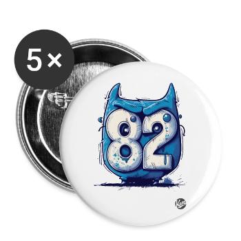Cooles "82" Eulen-Design im Cartoon-Stil - Buttons groß 56 mm (5er Pack) - Weiß - Vorne