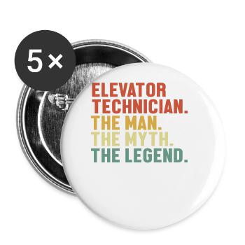 Elevator Technician Man Myth Legend Repair - Buttons large 2.2''/56 mm (5-pack) - white - Front