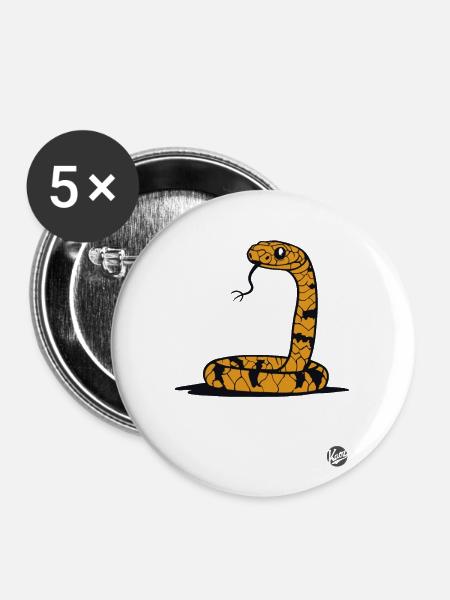 Lustige Cartoon-Schlange - Buttons groß 56 mm (5er Pack) - Weiß