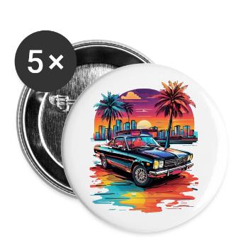 Retro Car Cruiser at Sunset - Buttons large 2.2''/56 mm (5-pack) - white - Front