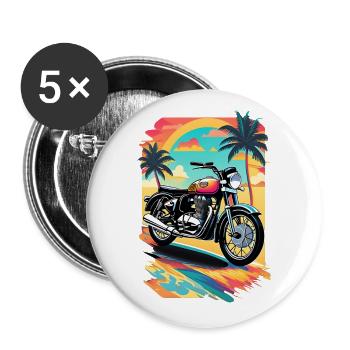 Retro motorcycle on tropical beach - Buttons large 2.2''/56 mm (5-pack) - white - Front