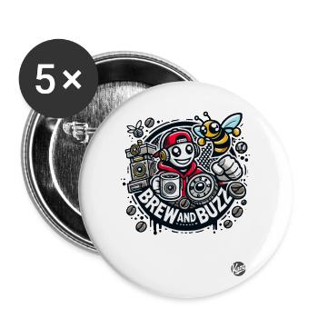 Coffee and music lover design with bee - Buttons large 2.2''/56 mm (5-pack) - white - Front