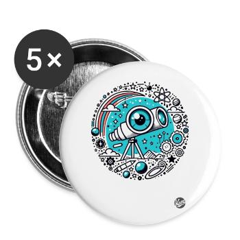 Astronomie Design "Auge der Astronomie" Teleskop - Buttons groß 56 mm (5er Pack) - Weiß - Vorne