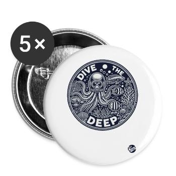 Tiefsee Design "Tauche in die Tiefe" Unterwasser - Buttons groß 56 mm (5er Pack) - Weiß - Vorne