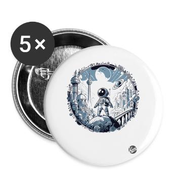 Futuristische Astronaut "Entdecker der Zukunft" - Buttons groß 56 mm (5er Pack) - Weiß - Vorne