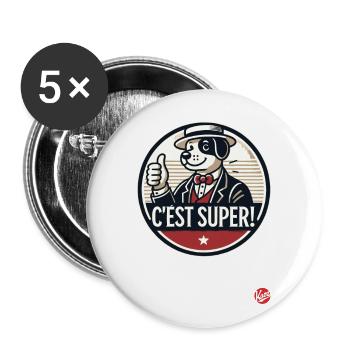 C'est super! Retro Cartoon Hund - Buttons groß 56 mm (5er Pack) - Weiß - Vorne