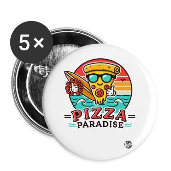Ein Stück Pizza-Paradies für Surfer - Buttons groß 56 mm (5er Pack) - Weiß - Vorne