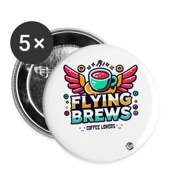 Café volant avec des ailes pour les amateurs de café - Lot de 5 grands badges (56 mm) - blanc - Devant