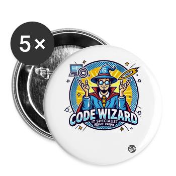 Code-Zauberer Neustart-Spezialist IT-Experte - Buttons groß 56 mm (5er Pack) - Weiß - Vorne