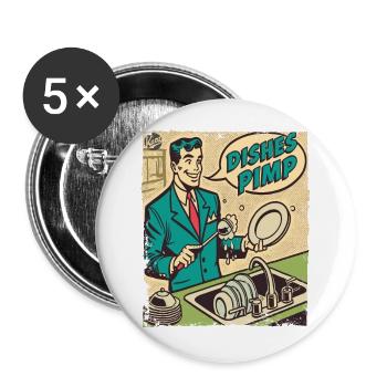 Man washing dishes pimping dishes - Buttons large 2.2''/56 mm (5-pack) - white - Front