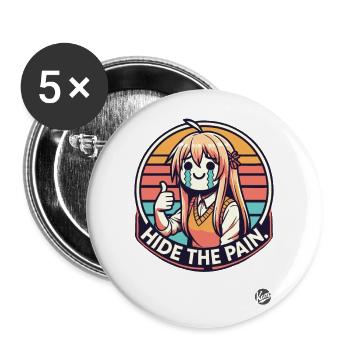 Hide the pain, thumbs up cartoon girl - Buttons large 2.2''/56 mm (5-pack) - white - Front