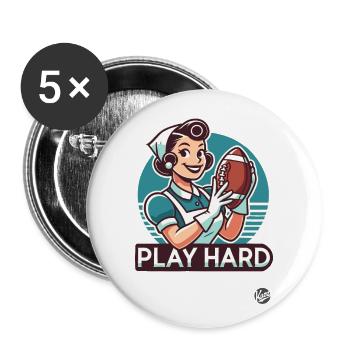 Retro cartoon housewife playing American football - Buttons large 2.2''/56 mm (5-pack) - white - Front