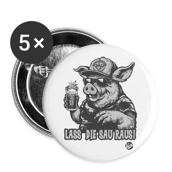 Party Celebration Pig Let the Pig Out - Buttons large 2.2''/56 mm (5-pack) - white - Front