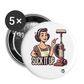Retro Housewife. Vintage vacuum cleaner, suck it up - Buttons large 2.2''/56 mm (5-pack) - white - Front