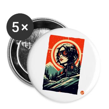 Cyborg Girl in the Mountains, Sci-Fi Après Ski - Buttons large 2.2''/56 mm (5-pack) - white - Front