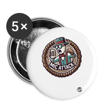 Retro Cartoon Rapper – Mic Attack! - Buttons large 2.2''/56 mm (5-pack) - white - Front