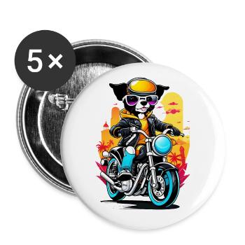 Cool biker - dog on the motorcycle - Buttons large 2.2''/56 mm (5-pack) - white - Front