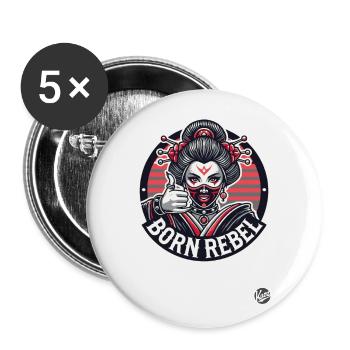 Japanese geisha is a born rebel - Buttons large 2.2''/56 mm (5-pack) - white - Front