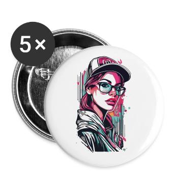 Urban Girl in Pop Art Style - Buttons large 2.2''/56 mm (5-pack) - white - Front