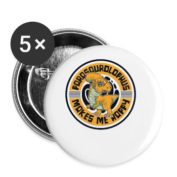 Makes Me Happy Parasaurolophini Dinosaur - Buttons large 2.2''/56 mm (5-pack) - white - Front