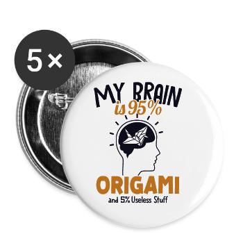 Mein Gehirn besteht zu 95% aus Origami Falten Eule Papierkranich - Buttons groß 56 mm (5er Pack) - Weiß - Vorne