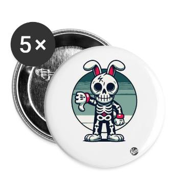 Lapin squelette effrayant avec les pouces vers le bas - Lot de 5 grands badges (56 mm) - blanc - Devant