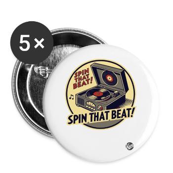 Boîtier de platine vinyle rétro vintage - Lot de 5 grands badges (56 mm) - blanc - Devant