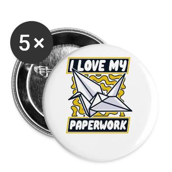 Ich liebe meine Papierkram Eule Papier Kranich Falten - Buttons groß 56 mm (5er Pack) - Weiß - Vorne