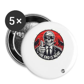 Anzug-und-Krawatte-Mumie: Das Ende ist nah - Buttons groß 56 mm (5er Pack) - Weiß - Vorne