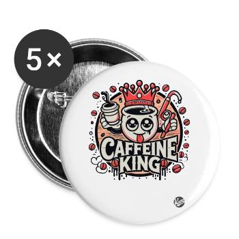 Retro Cartoon-Kaffeetasse: Koffein-König - Buttons groß 56 mm (5er Pack) - Weiß - Vorne