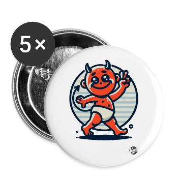 Vintage Retro Cartoon-Stil: Süßer kleiner Teufel - Buttons groß 56 mm (5er Pack) - Weiß - Vorne
