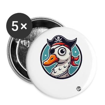 Piraten-Gans mit Augenklappe - Buttons groß 56 mm (5er Pack) - Weiß - Vorne