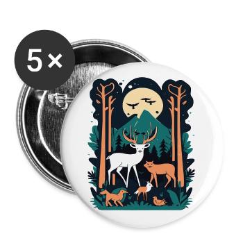 Enchanted Forest Wildlife Scene – Nature Adventure - Buttons large 2.2''/56 mm (5-pack) - white - Front