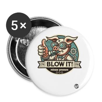 Steampunk Schwein: Druck ablassen! - Buttons groß 56 mm (5er Pack) - Weiß - Vorne
