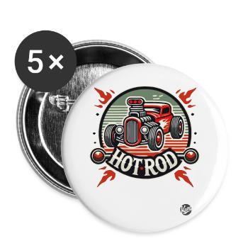 Flaming Hot Rod Muscle Car - Buttons large 2.2''/56 mm (5-pack) - white - Front
