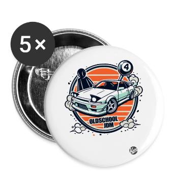 Oldschool JDM Drift Car Racer - Lot de 5 grands badges (56 mm) - blanc - Devant