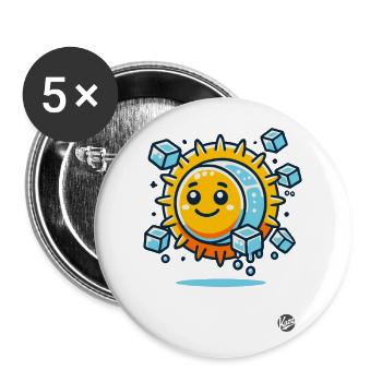 Ein cooler Eis-Würfel und eine fröhliche Sonne - Buttons groß 56 mm (5er Pack) - Weiß - Vorne
