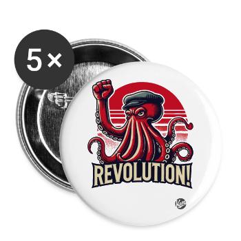 Pieuvre révolutionnaire avec poing levé - Lot de 5 grands badges (56 mm) - blanc - Devant