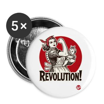 Housewife and mom with baby: revolution - Buttons large 2.2''/56 mm (5-pack) - white - Front