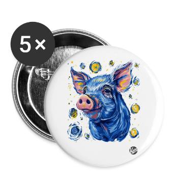 Nacht voller Sterne Schwein - Buttons groß 56 mm (5er Pack) - Weiß - Vorne