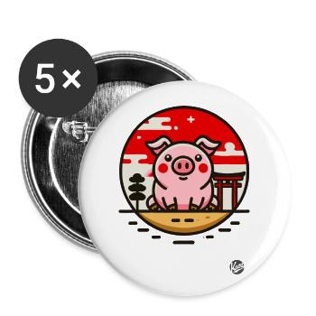 A pig in Japan - Buttons large 2.2''/56 mm (5-pack) - white - Front