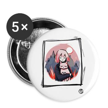 Mädchen mit Katze - Buttons groß 56 mm (5er Pack) - Weiß - Vorne