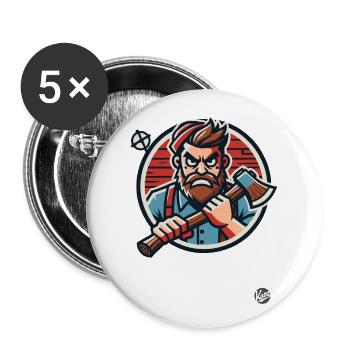 Crazy wild lumberjack with axe - Buttons large 2.2''/56 mm (5-pack) - white - Front