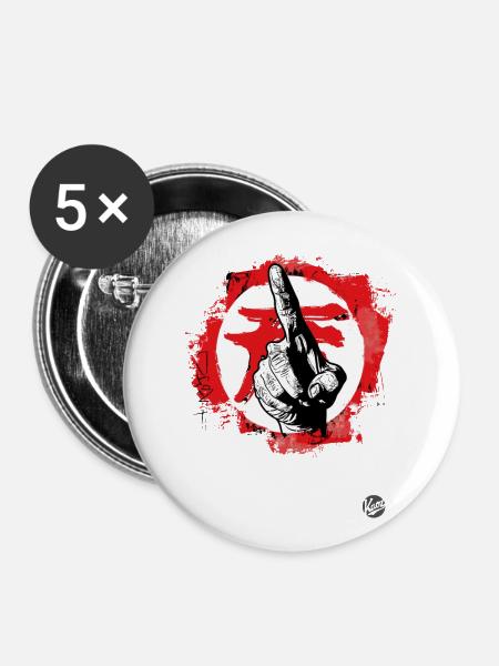 mit dem Zeigefinger zeigen - Buttons groß 56 mm (5er Pack) - Weiß